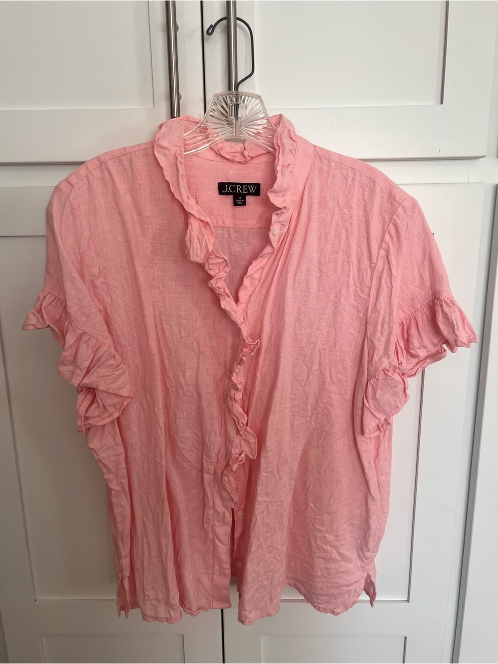 J. Crew Soft Pink Ruffle-Trim Button Front Blouse